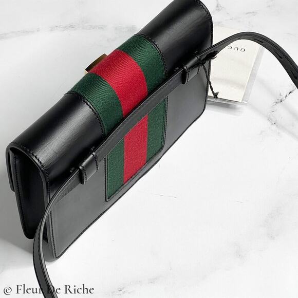 $1490 Gucci Sylvie Black Leather Web Logo Belt Bag / Clutch 476811 - Picture 2 of 7